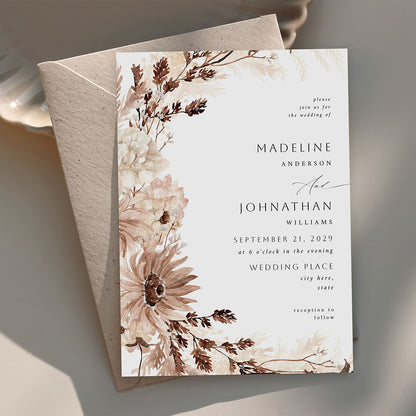 Beige Floral Wedding Invitation