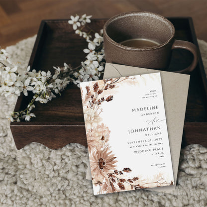 Beige Floral Wedding Invitation