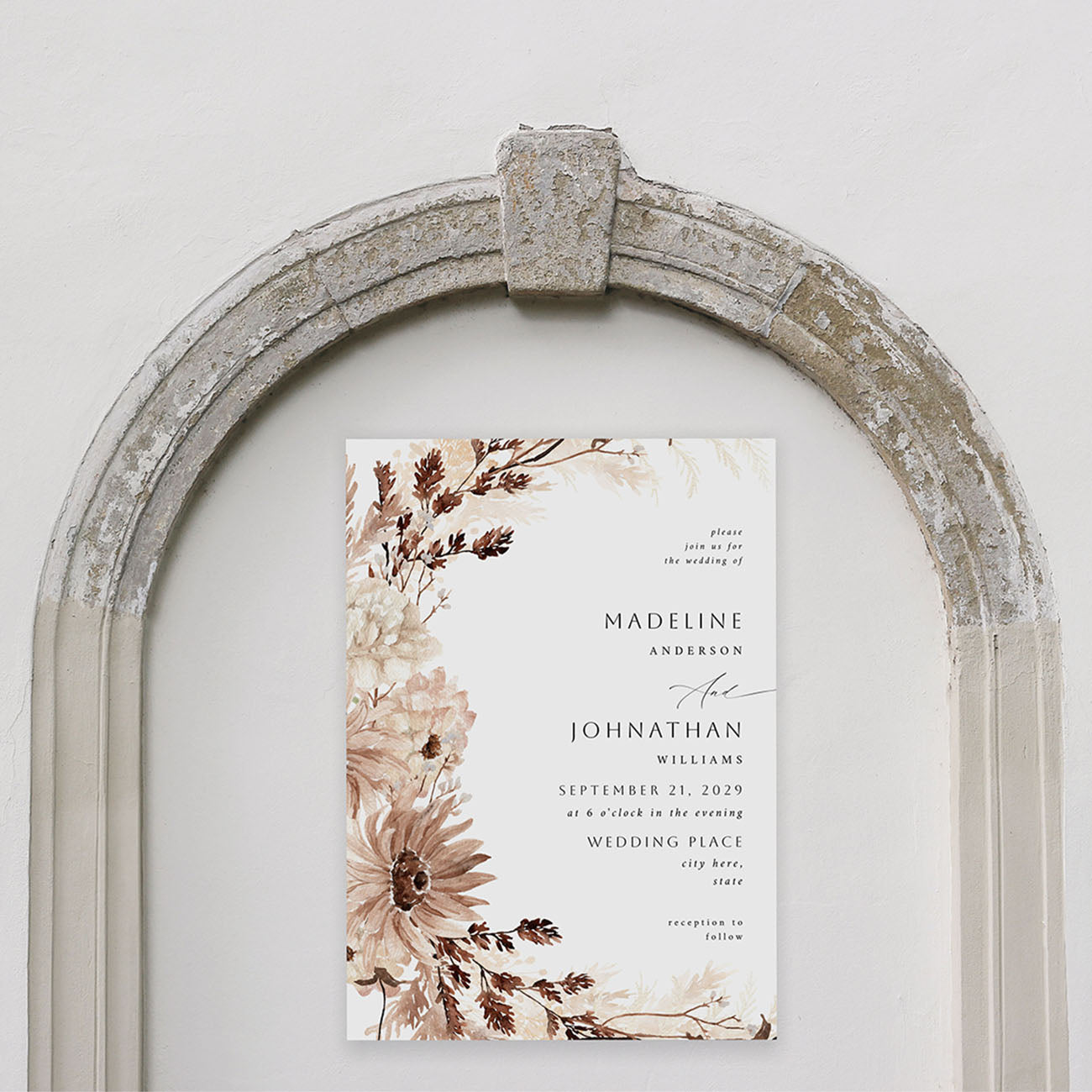 Beige Floral Wedding Invitation