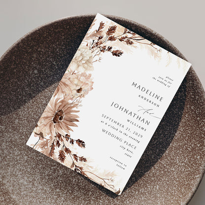 Beige Floral Wedding Invitation