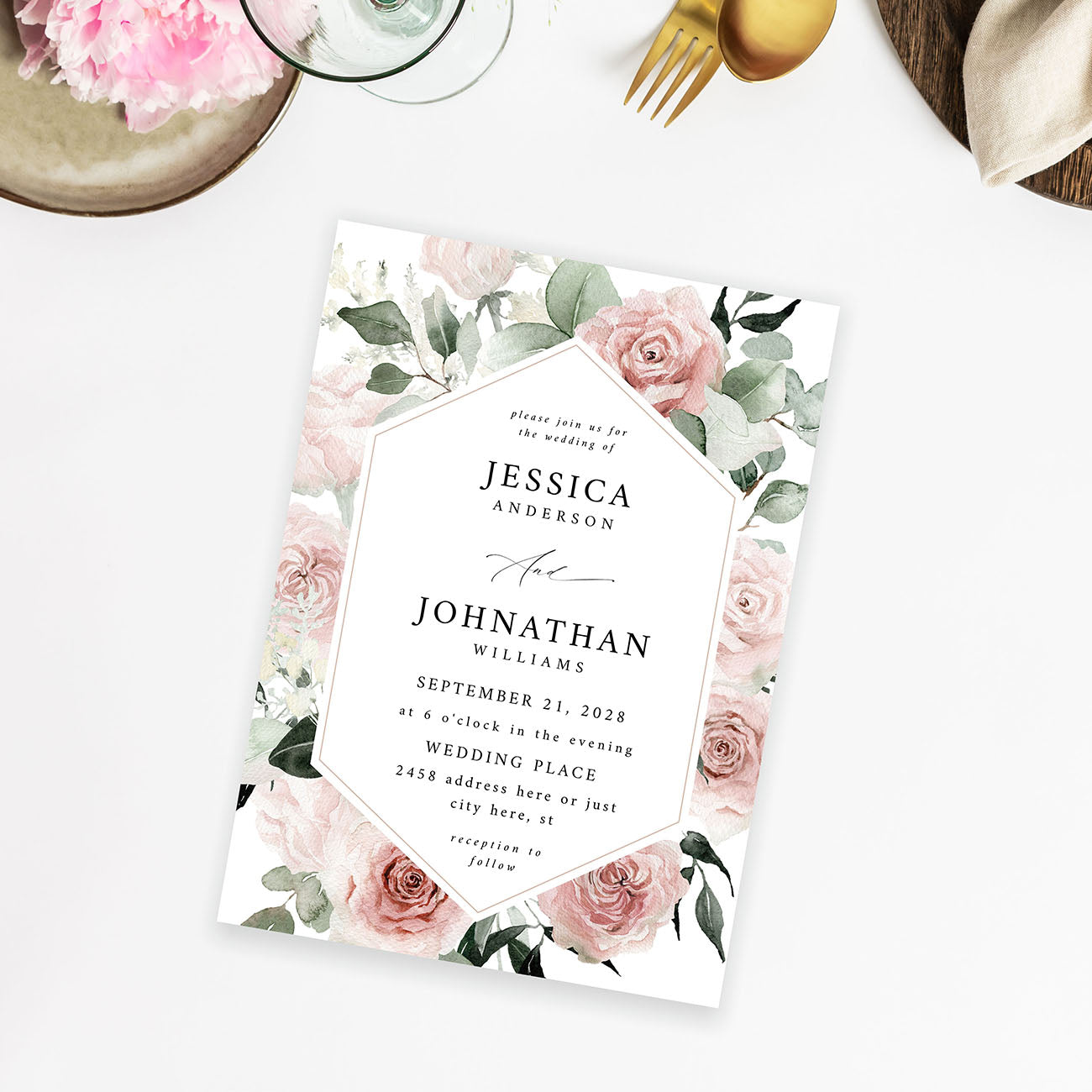 Blush & Light Pink Floral - Wedding Invitation