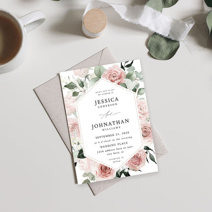 Blush & Light Pink Floral - Wedding Invitation