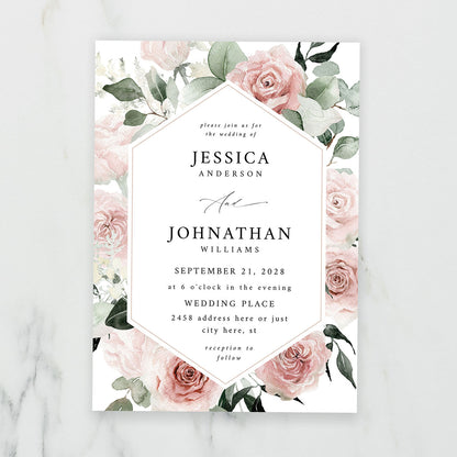 Blush & Light Pink Floral - Wedding Invitation