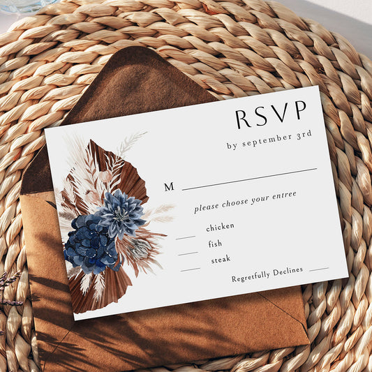 Boho Navy Blue Floral - RSVP with meal