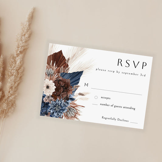 Boho Navy Blue Floral - RSVP no meal