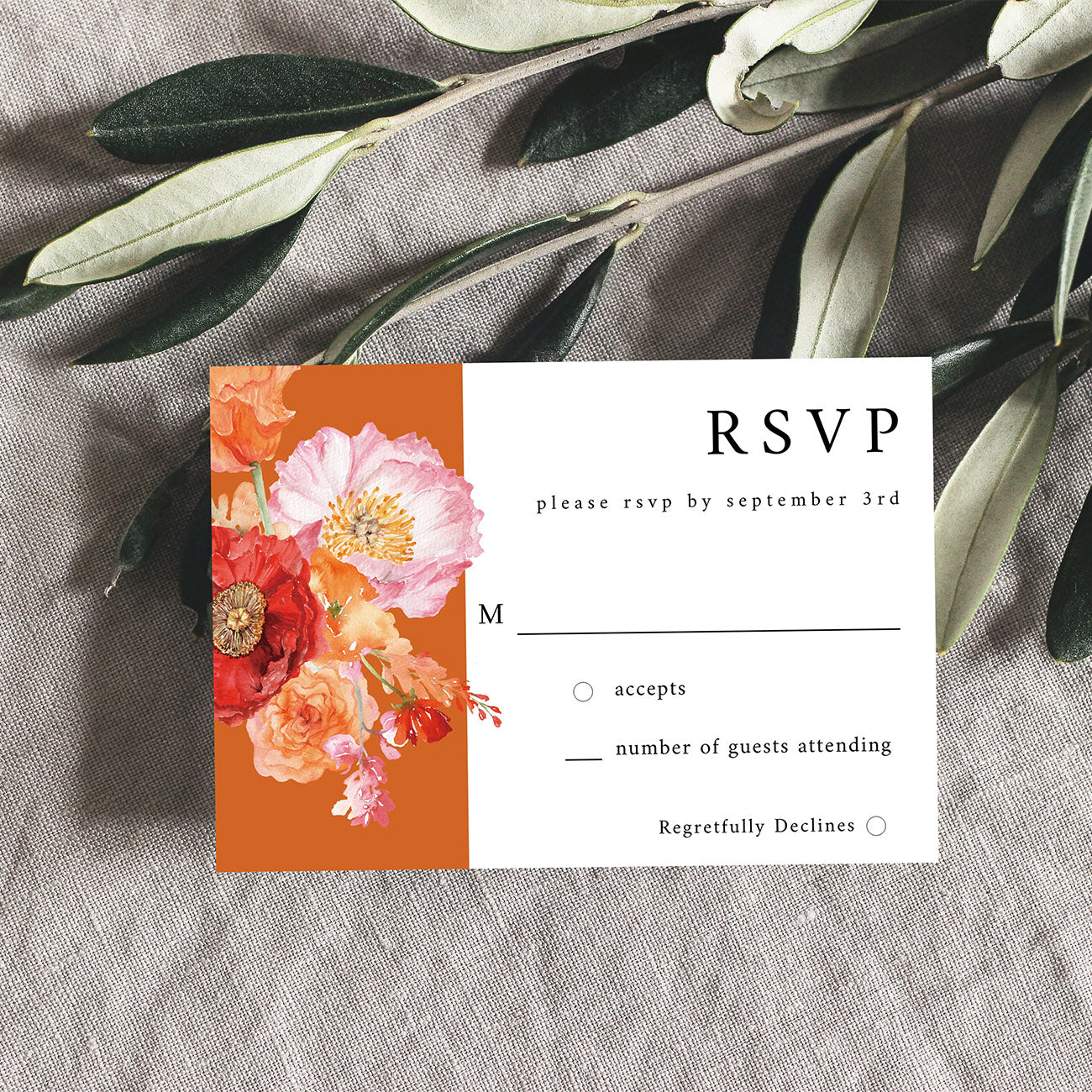 Orange Floral w Orange - RSVP no meal